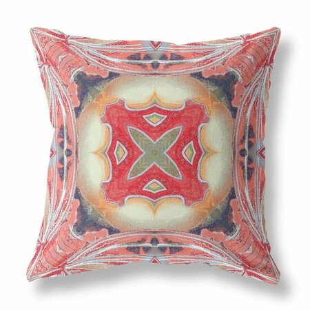 PALACEDESIGNS 20 in. Geo Tribal Indoor & Outdoor Throw Pillow Pink Peach & Red PA3099467